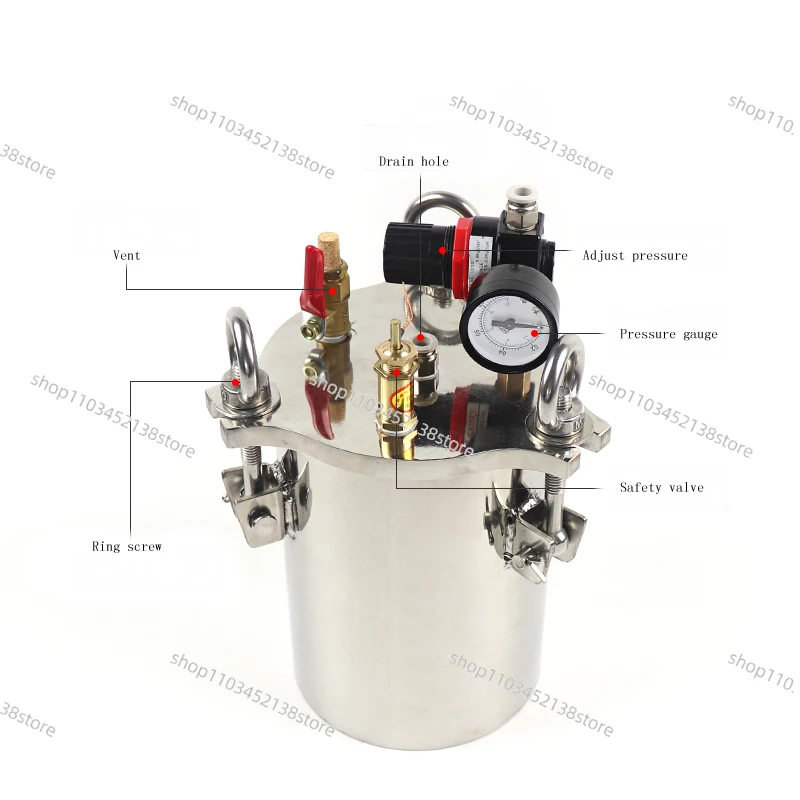 304 Stainless Steel Pressure Tank, Dispenser Storage Tank 1L-2L, with Safety Valve, Regulating Valve