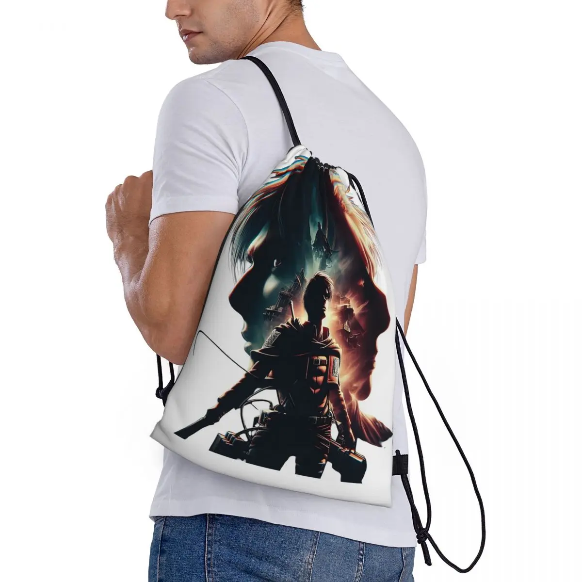 Attack On Titan Manga Erwin Smith Anime Backpacks Portable Drawstring Bags Sports Bag Book Bags for Travel Students