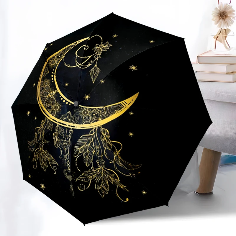 

Fantasy Moon Dream Catcher Folding Umbrella Auto-Open Design 8 Iron Ribs Plastic Handle Foldable Sunshade Perfect Christmas Gift