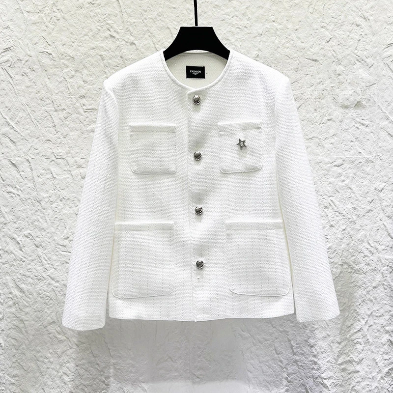 2025 Men's New High-End Light Luxury Sequin Plaid Woven Small Fragrant Tops Men's Fashion Loose Padded Shoulder Chic Jacket Coat