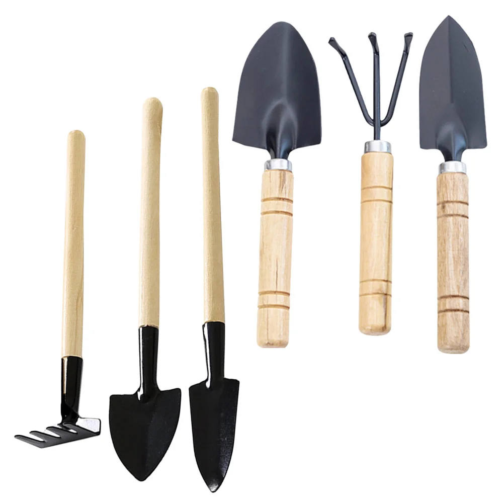 

2Sets Gardening Tools Garden Tool Set Hand Trowel Rake Durable Wood Iron for Planting Small Plants Potted Flowers Succulents