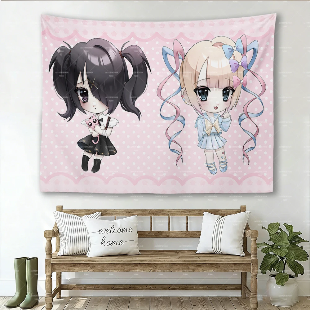Needy Girl Overdose Wandteppich, Ame-chan & KAngel Pink Polka Dot Anime Wandbehang Schlafzimmerdekoration – Detail 1