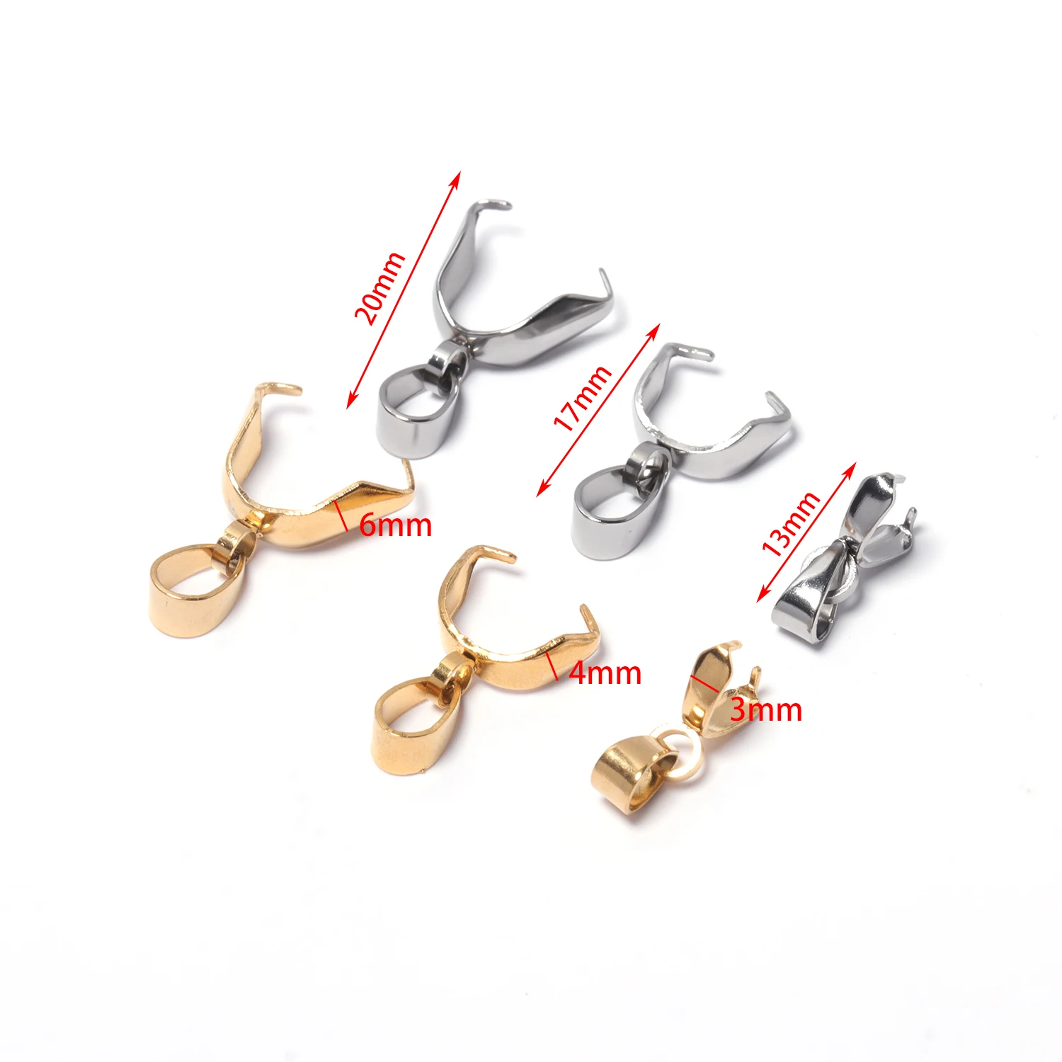 10pcs Stainless Steel Charms Pendant Clasp Gold Plated Pinch Bail Clip Hooks Connector for Jewelry Making DIY Necklace Accessory