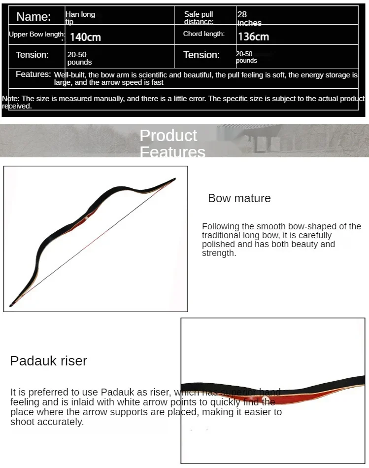 Recurvo laminado antigo retro antigo tiro esportes arco especial e flecha laminado han arco tradicional de ponta longa