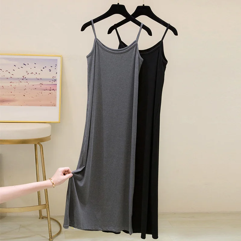 

High Quality High Elastic Thread Cotton Sling Dress New Bottoming Lining with Vest Long Skirt