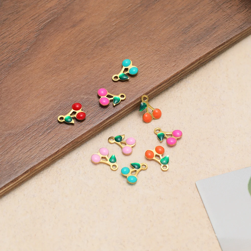 20 Stück Edelstahl-Emaille-Anhänger in Kirschform für DIY-Schmuckherstellung für Mädchen, Halsketten, Damenanhänger, Armbänder und Ohrringe – Detail 5