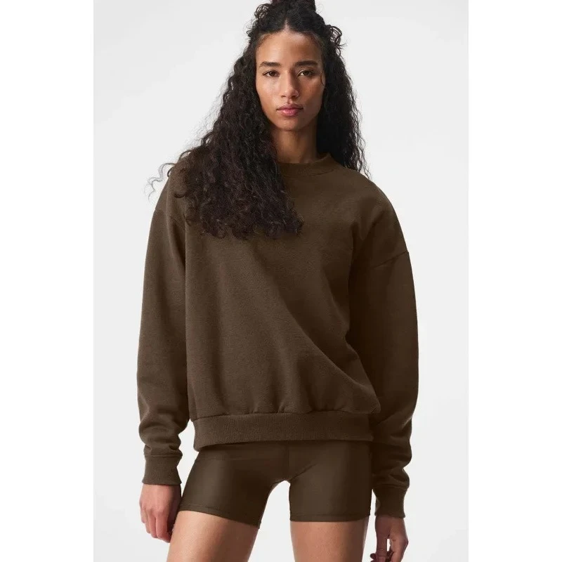 أسود جولة الرقبة طويلة الأكمام البلوز أزياء فضفاضة زوجين بلوزات بلون بسيط إلكتروني الرياضة القطن السترة المرأة #6