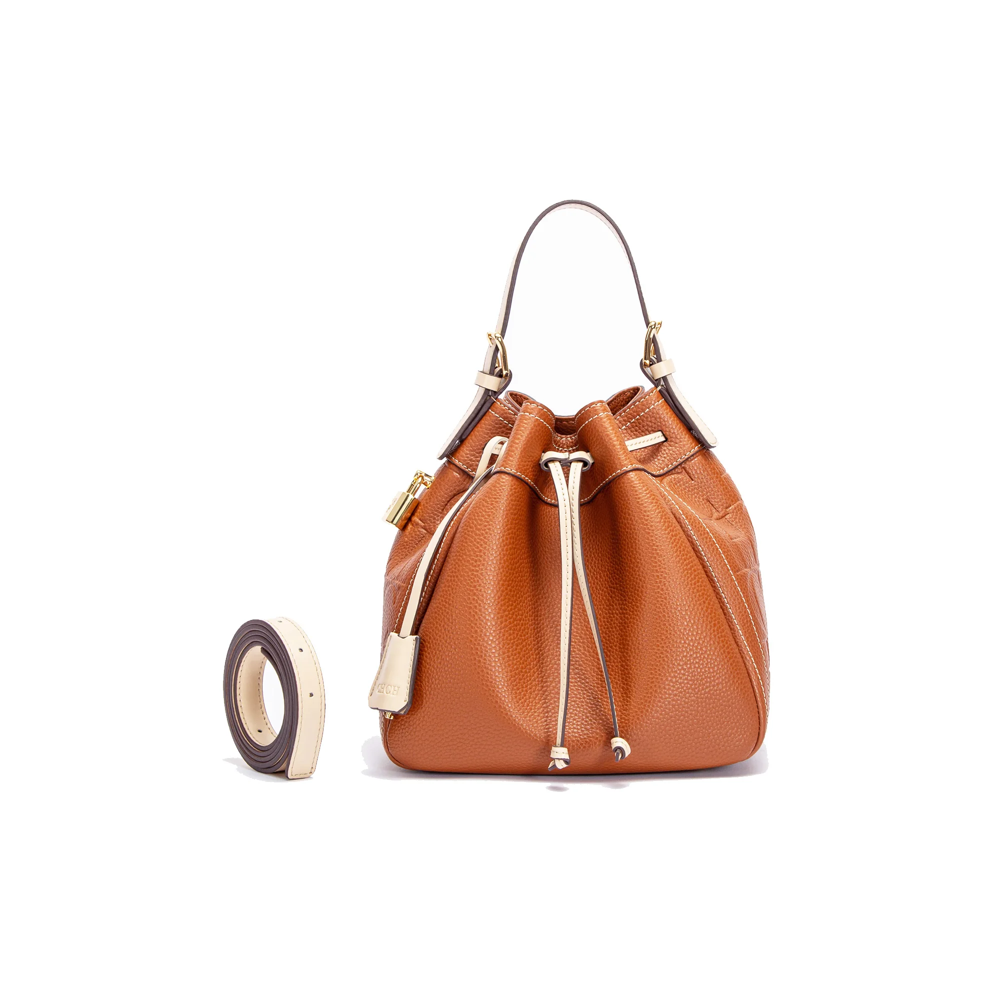 Classic Retro Style Solid Color Minimalist Women's Shoulder Bag with Drawstring Opening Design and Metal Accessories