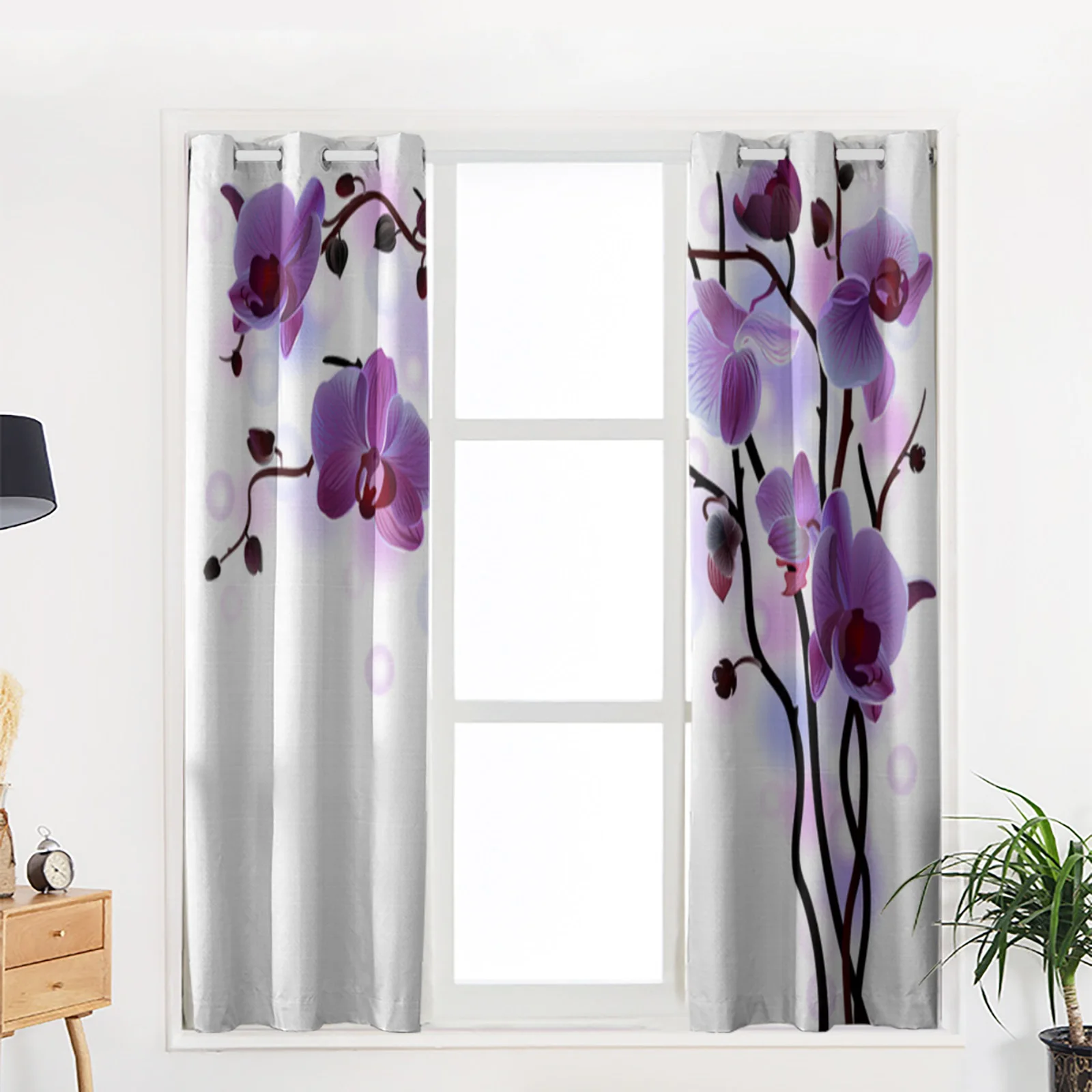 Purple Orchid Branches Window Curtains for Living Room Home Decor Child Bedroom Kitchen Curtains Drapes