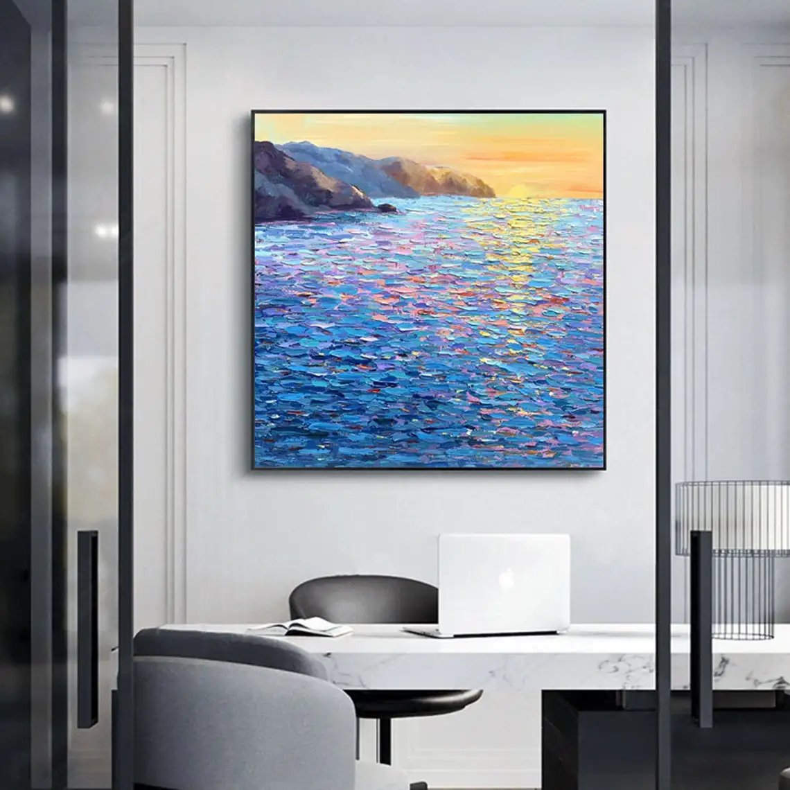 Sunrise Ocean Oil Painting Hand Painted Large Coastal Painting On Canvas Sea Landscape Painting Palette Knife Seascape Wall Art