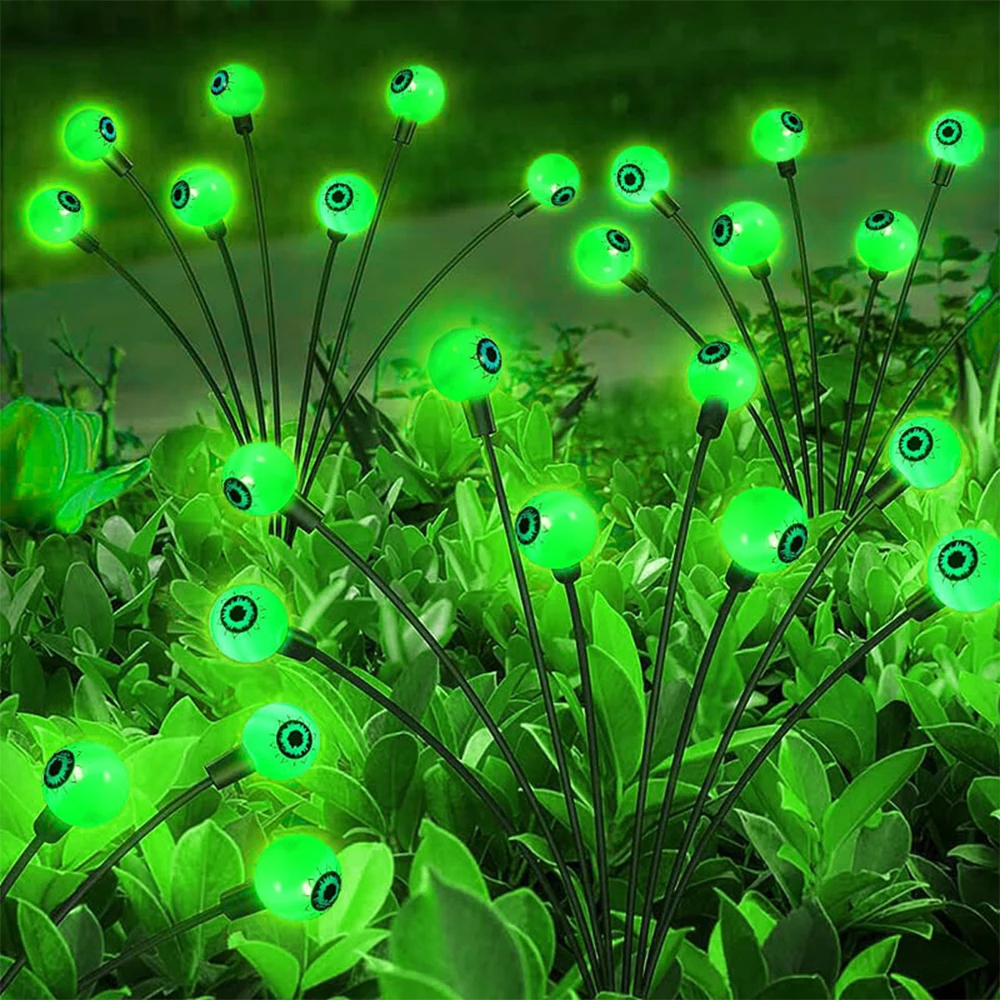 2pcs x 6LEDs Halloween Solar Eyeball Lights Waterproof Scary Swaying Lights for Yard Garden Lawn Party Warm Green Red Purple