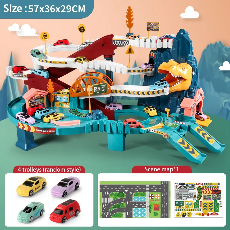 Dinosaur Mountain Track Car Racing Rail Car Model Educational Children\'s Toys Children Track Adventure Game Interactive Train