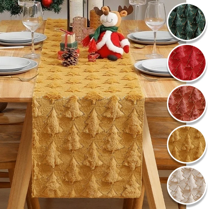 

1PC Christmas Tree Glitter Plush Table Flag Restaurant Home Decor Artificial Fur White Table Flag Meal Navidad 2026 New Year