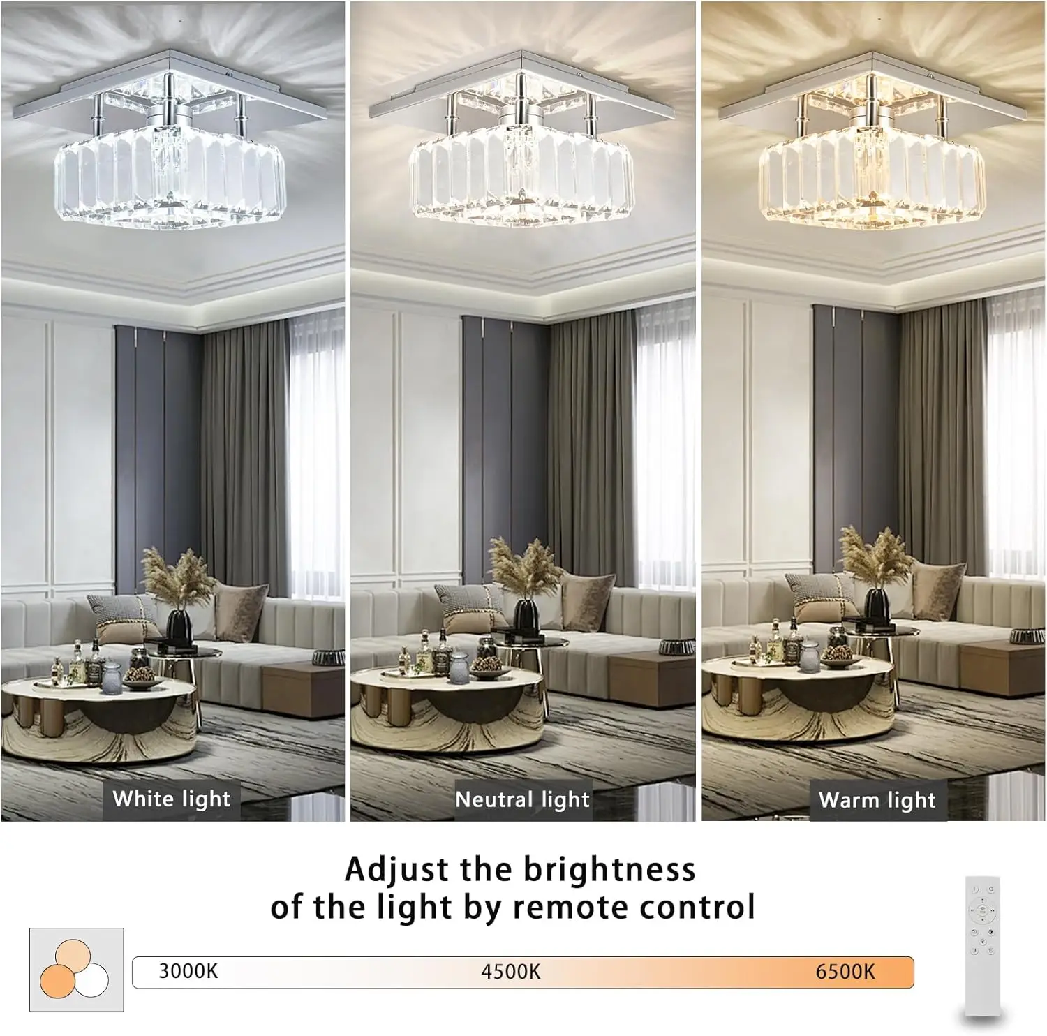 Kryształowa lampa sufitowa kwadratowa, natynkowa, LED, nowoczesny żyrandol LED, kryształowe lampy sufitowe do kuchni H