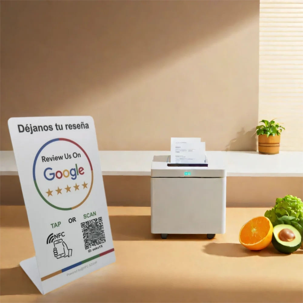 Nfc 215 programmable QR code Google Review Card NFC station table NFC Google Reviews display bending card standing brand bracket