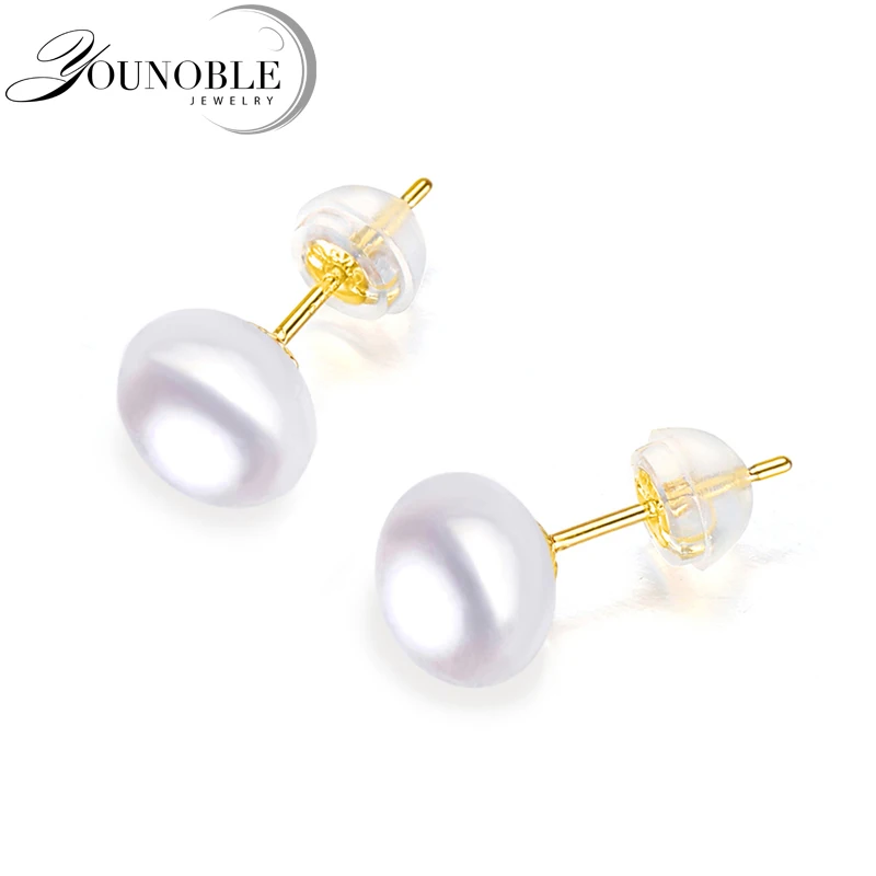 18k Gold Pearl Earrings for Women,Real White Black Natural Freshwater Pearl Earrings Wife Anniversary Gift