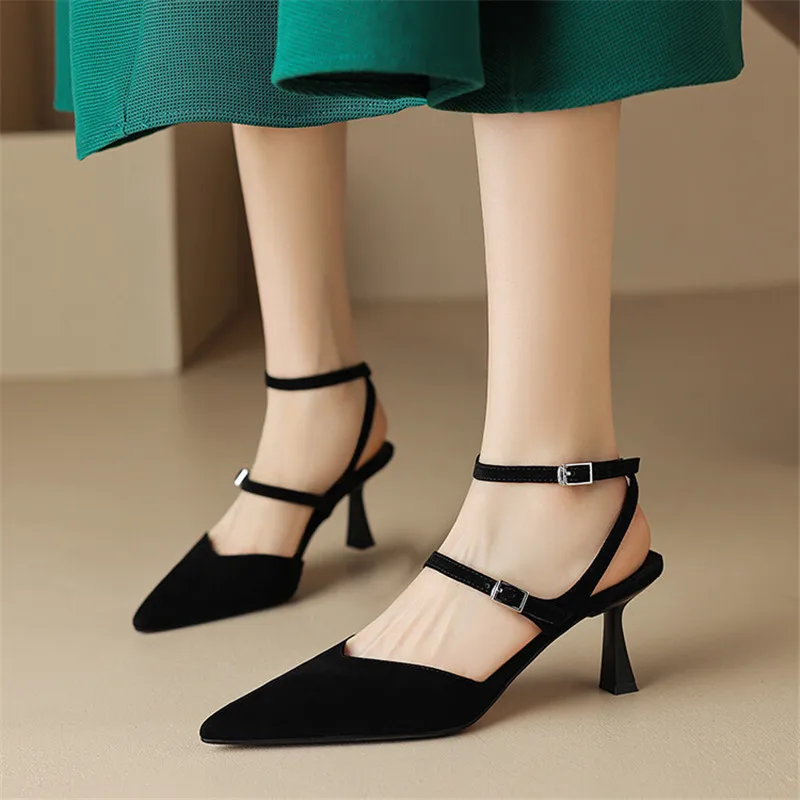 2023 New Sheep Suede Summer Sandals Pointed Toe Sandals Shoes for Women Handmade Women Sandals Zapatos De Mujer Gladiator Shoes