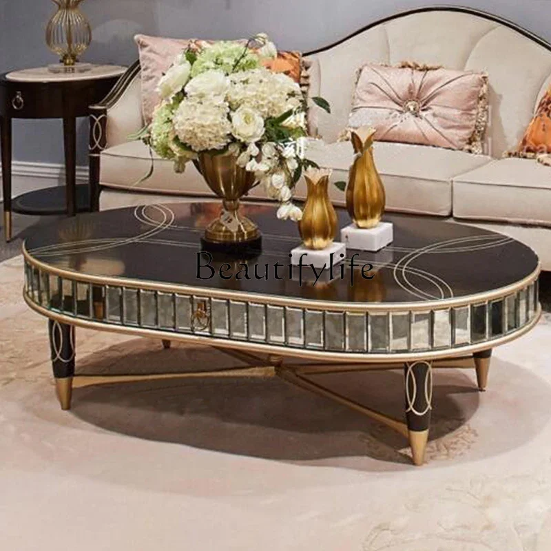 

Light Luxury Modern Coffee Table Living Room Small Tea Table Glass Oval American Tea Table TV Cabinet Set