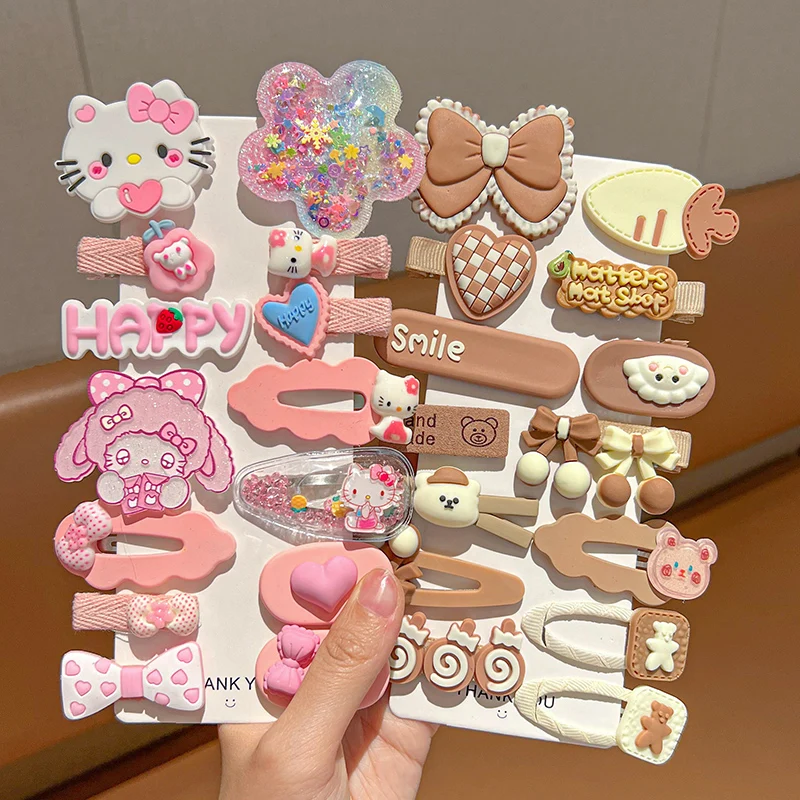 14Pcs/set Sanrio Kuromi Hello Kitty My Melody Cinnamoroll Hair Clip Anime Girls Cute Cartoon Bangs Clip Fashion Hair Accessories