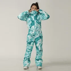 2025 einteiliger Ski anzug Winter Frauen Sport wasserdichte Outdoor-Overalls Snowboard Frau Schnee overall warme Kapuzen kleidung