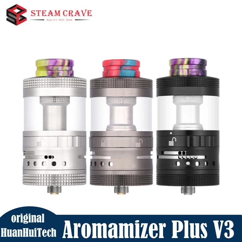 Aromamiseur Steam Crave Plus V3 RDTA, réservoir 30mm de diamètre 3ml/12ml, flux d'air inférieur latéral réglable, atomiseur Vape à filetage 510