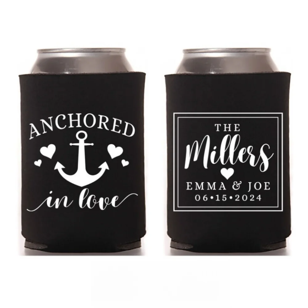 Anchor in Love-Custom Wedding Can Cooler, Personalized Wedding Favors, Beverage Insulators, Beer Huggers