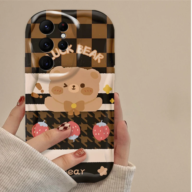 Adorável urso de café silicone impressão à prova de choque caso telefone para samsung galaxy s25 s24 ultra s23 s22 s21 s20 plus fe a56 a36 a26