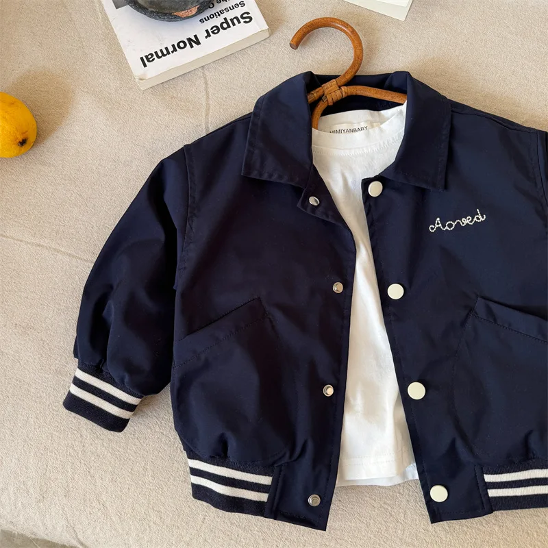 Children's jacket 2025 spring new boys and girls lapel baseball jacket baby embroidered jacket