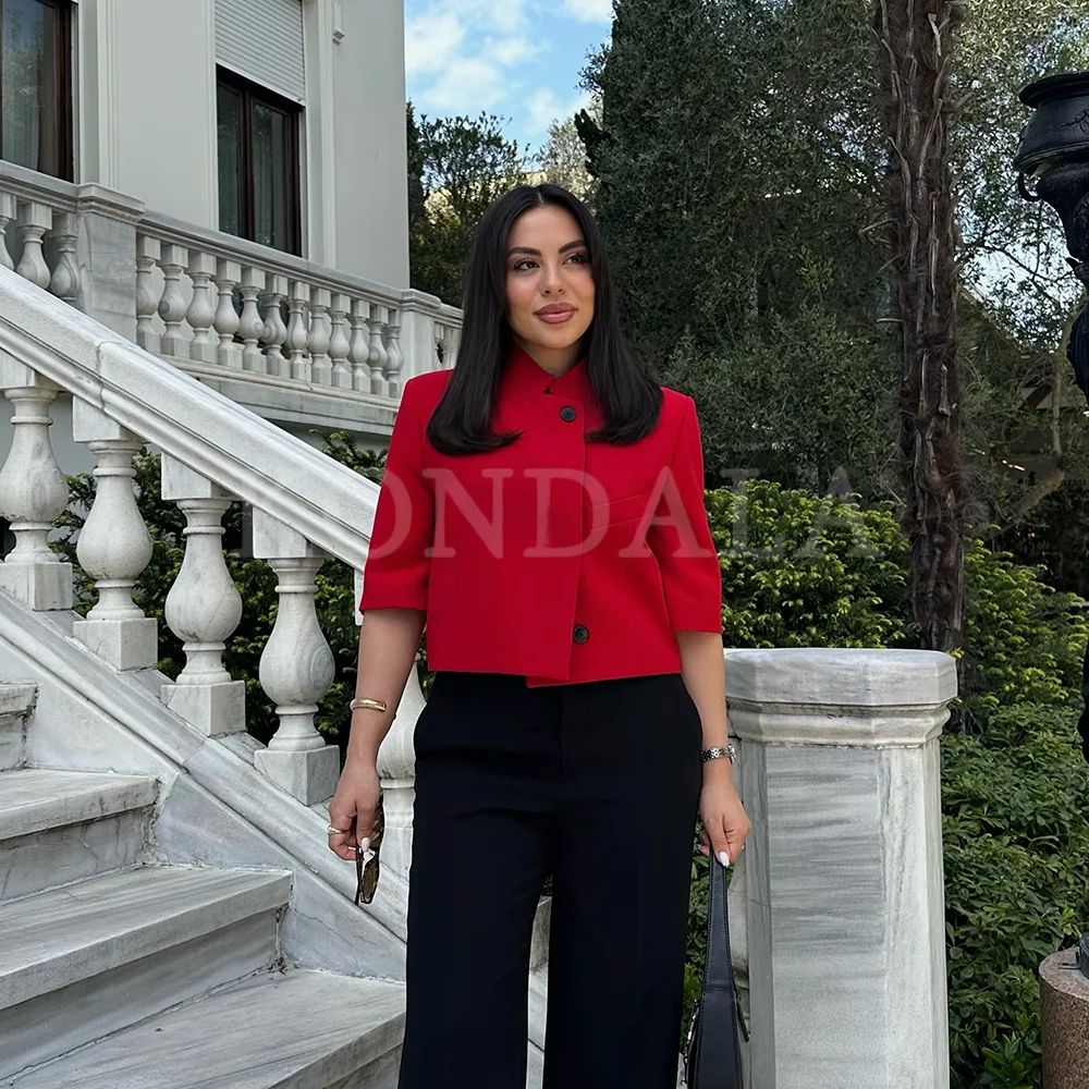 KONDALA 2026 Spring Summer Red Going Out Women Short Blazers Fashion Elegant Vacation Formal Business Birthday Ladies Blazers