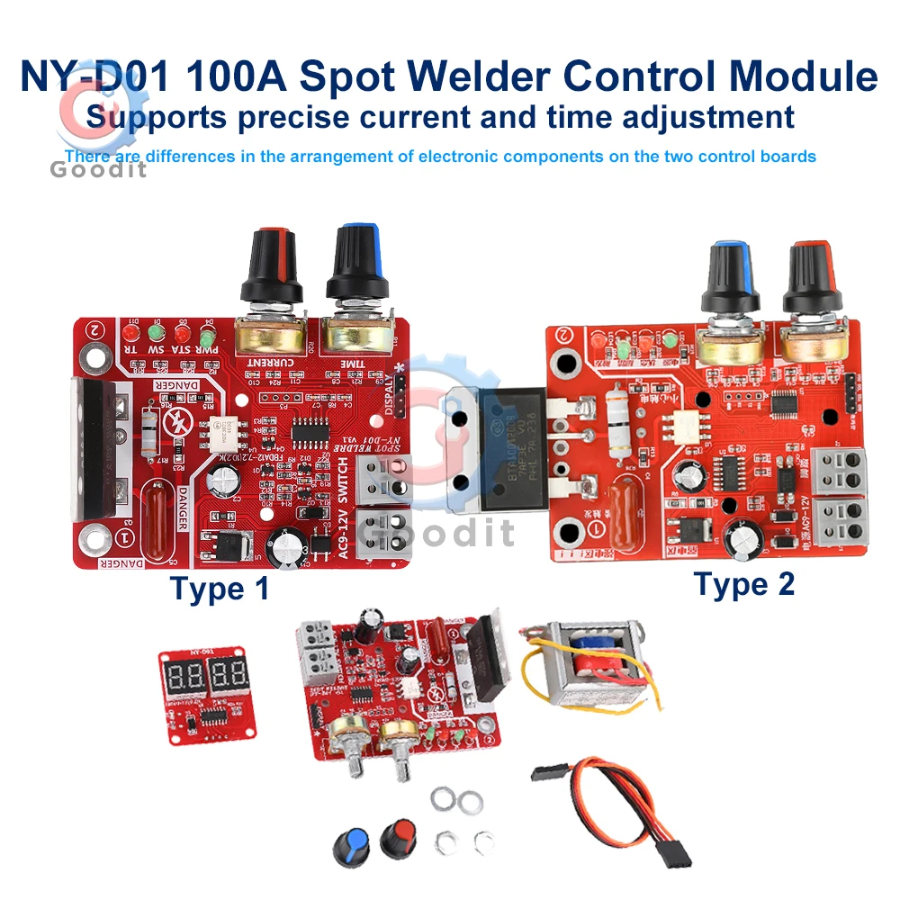 

NY-D01 100A Spot Welder Control Module 110V/220V Transformer Digital Spot Welding Machine Time And Current Controller Board