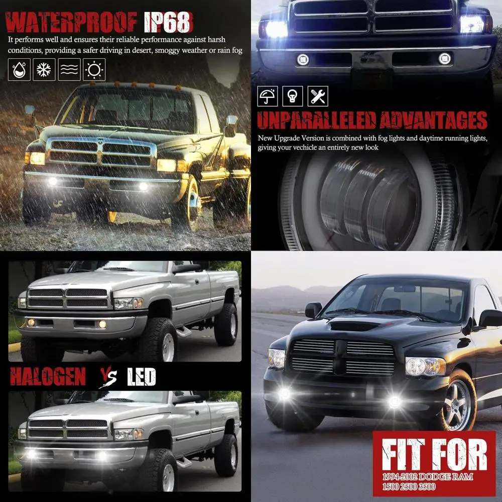 

Pair of Clear Lens LED Fog Lights with Daytime Running Lights for 1994-2002 Dodge Ram 1500/2500/3500