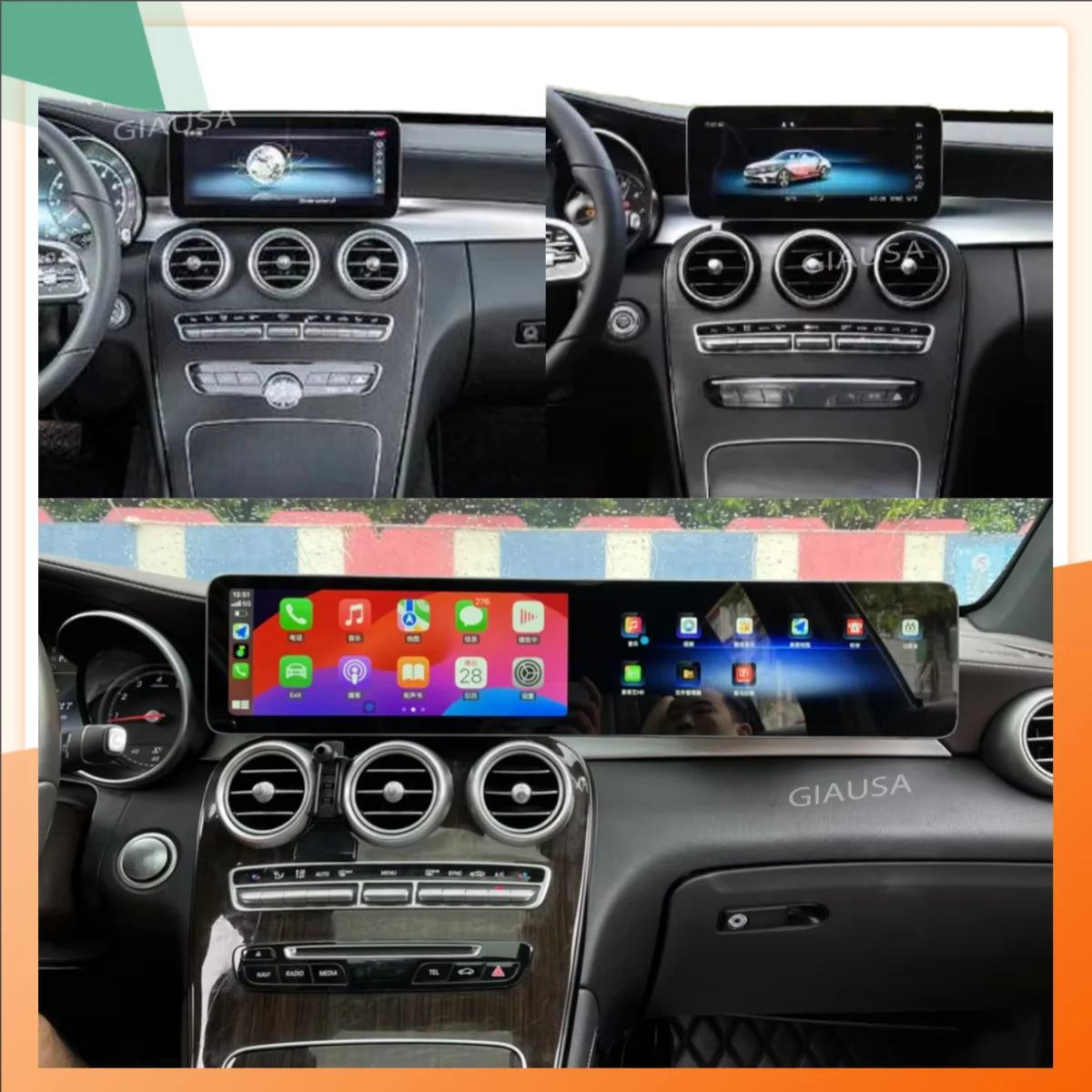 RHD Dual Screen Android Auto For Mercedes Benz C Class W205 Glc X253 2015-2024 Carplay GPS Navigation Multimedia Player Stereo