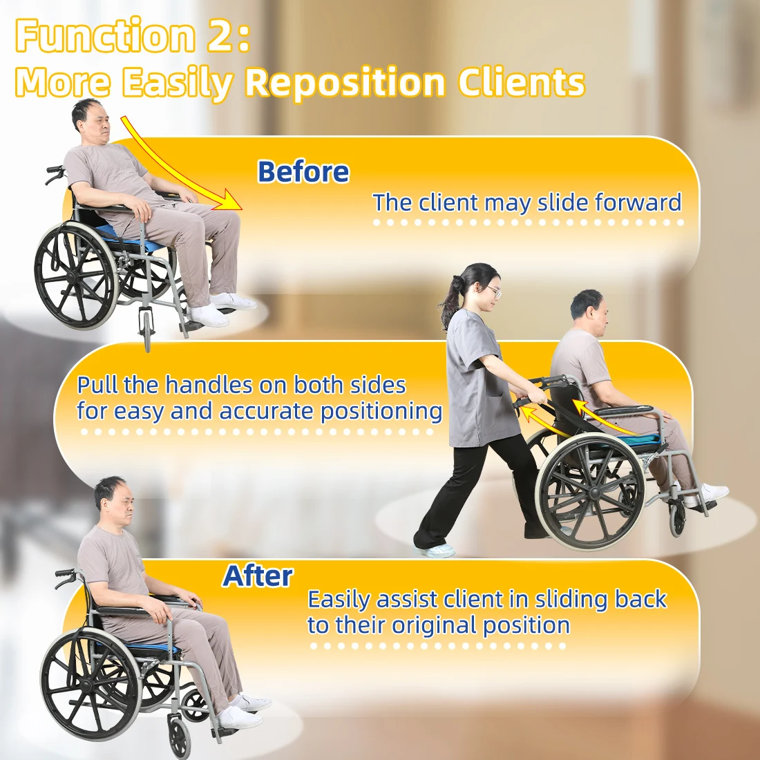 Ehucon Wheelchair Non Slip One Direction Seat Cushion Fall Prevention One Way Glide Pad with Handle for Disabled Elderly 17"x17"