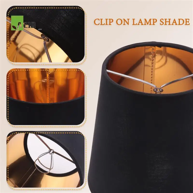

A21Q -Black Lamp Shades With Gold Lining Clip On Light Shades Candle Chandelier Lampshades, Set Of 6