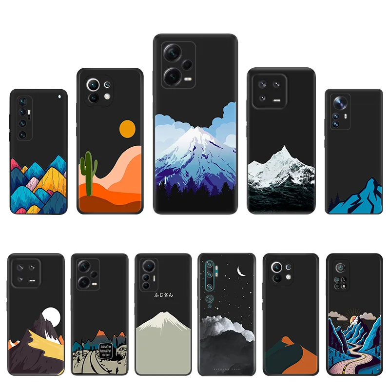 Matte Phone Case for Redmi Note13 Pro 5G 4G Note 12 12c 13c Xiaomi 12X 12T 13 Lite Snow Mountain Volcano dune Black Soft Cover