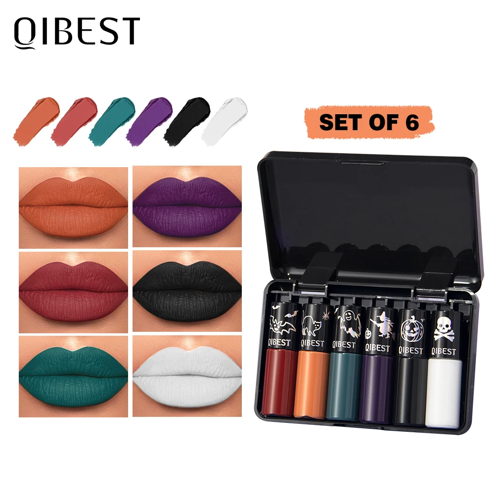 

QIBEST Velvet Matte Lipstick Sets Waterproof Long-Lasting Sexy Red Non-Stick Cup Lipgloss Black Orange Lip Tint Makeup Kits