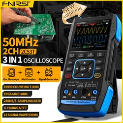 FNIRSI 2C53T 2C23T Upgrade Digital Oscilloscope Multimeter Signal Generator 3in1 50MHz Bandwidth 250MS Rate 2-Channel T-RMS