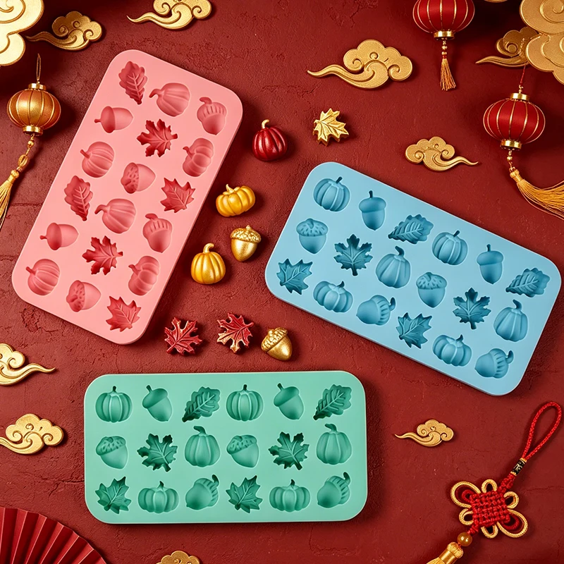 Thanksgiving Autumn Silicone Mold 18-Cavity Pumpkin Maple Leaf Acorn Chocolate Candy Jelly Pudding Cake Decoration Soap Mold
