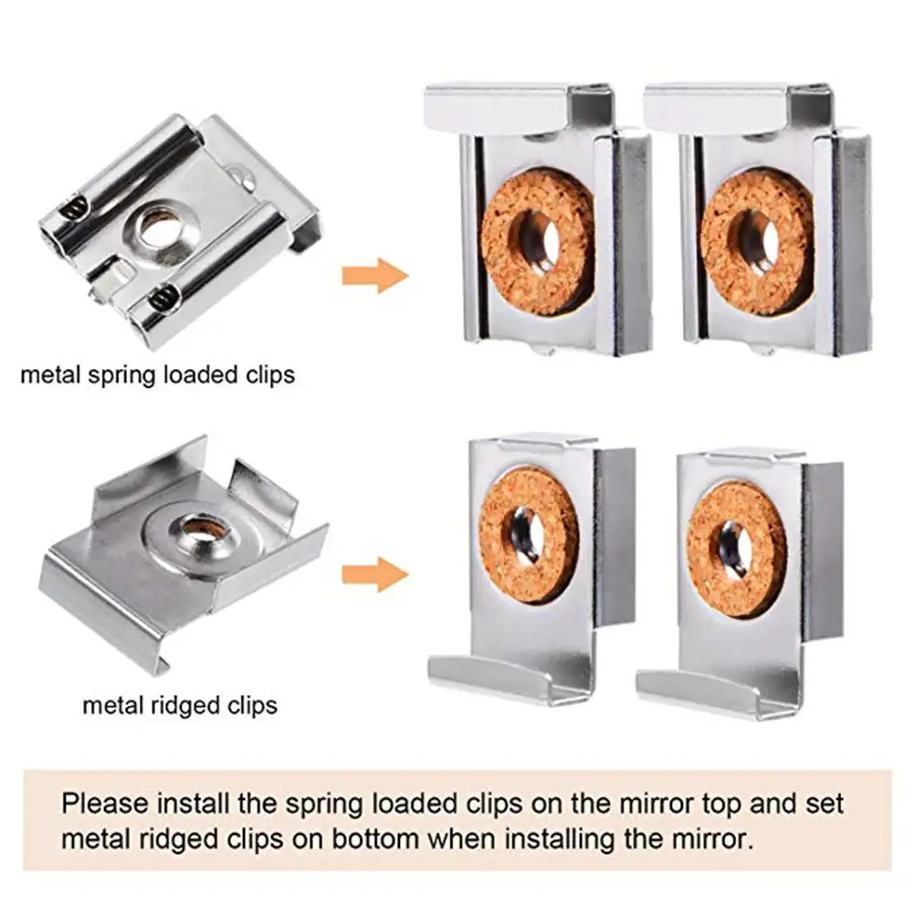 

4Pcs Mirror Mounting Clips Hanger Frameless Spring Loaded Easy Install Stainless Steel Wall Photo Hanger Set Hardware
