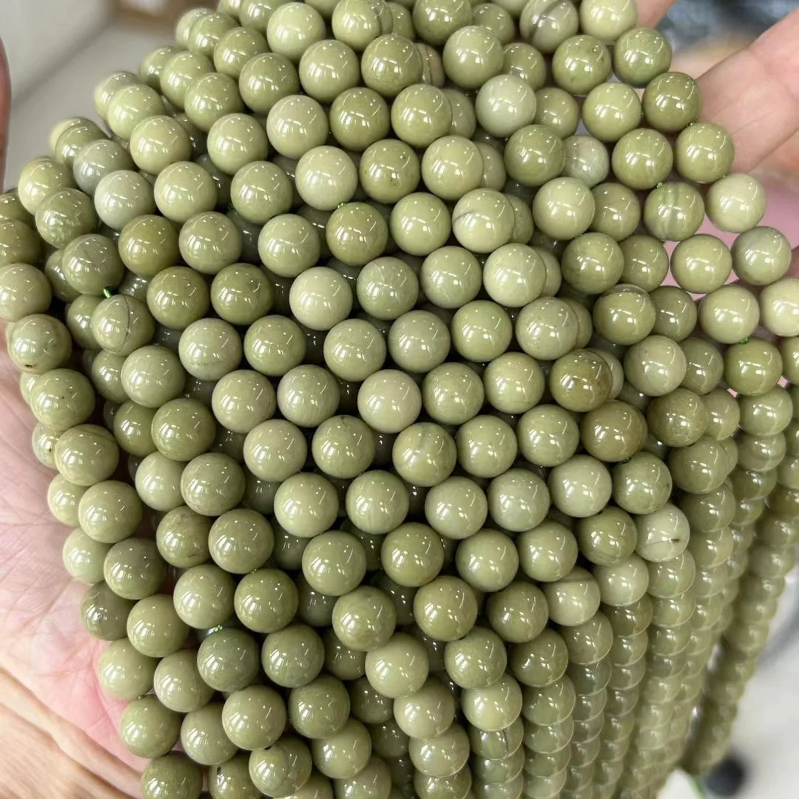 Naturstein Avocado Alxa Jaspis Perle Rund Lose Poliert Grüner Edelstein für DIY Armband Halskette Schmuckherstellung Zubehör – Detail 4