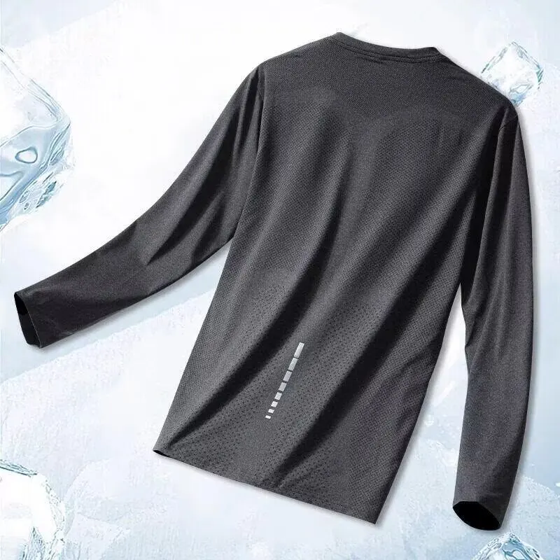 Sports T-shirt men's running fitness quick drying clothes long sleeved autumn outdoor loose cycling night running training breat