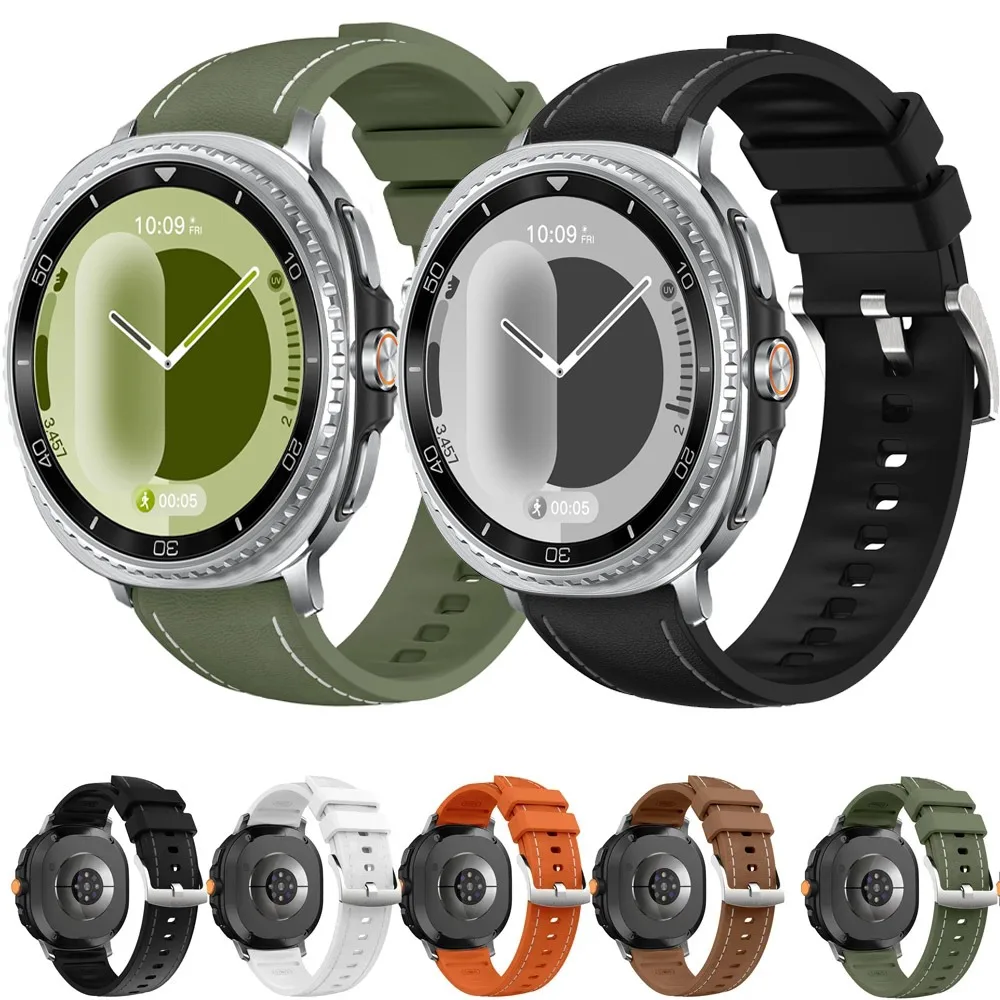Original Silikon + Lederarmband für Samsung Galaxy Watch 8 Classic 46 mm atmungsaktives Armband für Galaxy Watch 8 40 mm 44 mm Correa
