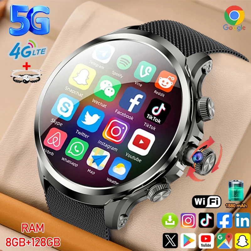 5G/4G Full Netcom Smart Watches 680*680 AMOLED 8GB+128GB RAM 1880mah Battery 900W Camera GPS WIFI Google APP Download Smartwatch