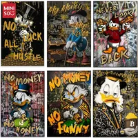 MINISO Disney Graffiti art No Money No Funny Donald Duck Poster Cartoon Canvas Painting Abstract Wall Art Print anime figure
