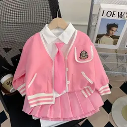 New FationKorean Girls Knitted Clothing Set Spring Autumn Children's Student Cardigan Sweater Skirt Shirt 3pcs Clothing Outfit