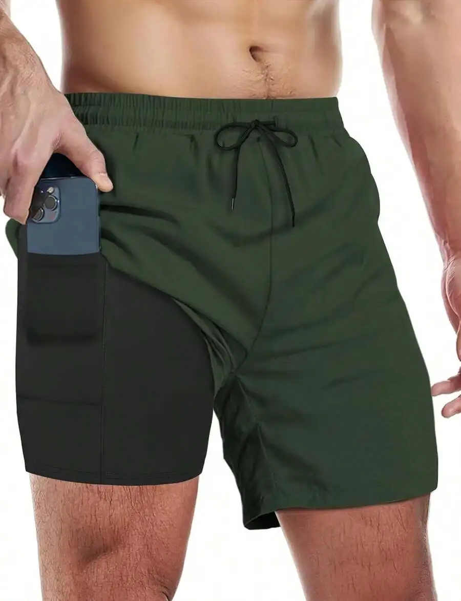 

Mens Swim Trunks With Compression Liner 5 Inch Inseam Quick Dry Board Shorts With Pockets