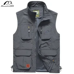 MaiDangDi Workwear Style Men's Vest Daily Casual Quick Drying Multi Pocket Jacket Outdoor Work Men Vest Oversized Male Clothing