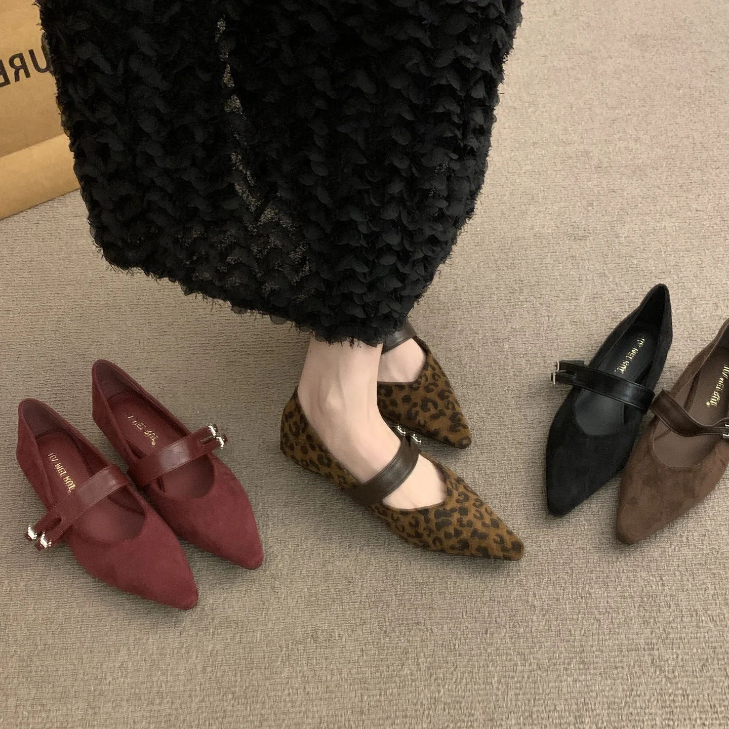 Women French Vintage Pointed Toe Suede Mary Jane Shoes Soft Sole One Buckle Strap Platform Wedge Heel