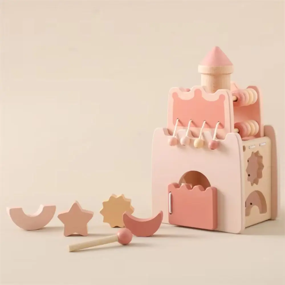 몬테소리 5-in-1 나무 성 장난감 사운드 성 스태킹 퍼즐 장난감으로 조기 교육 대화 형 휴대용