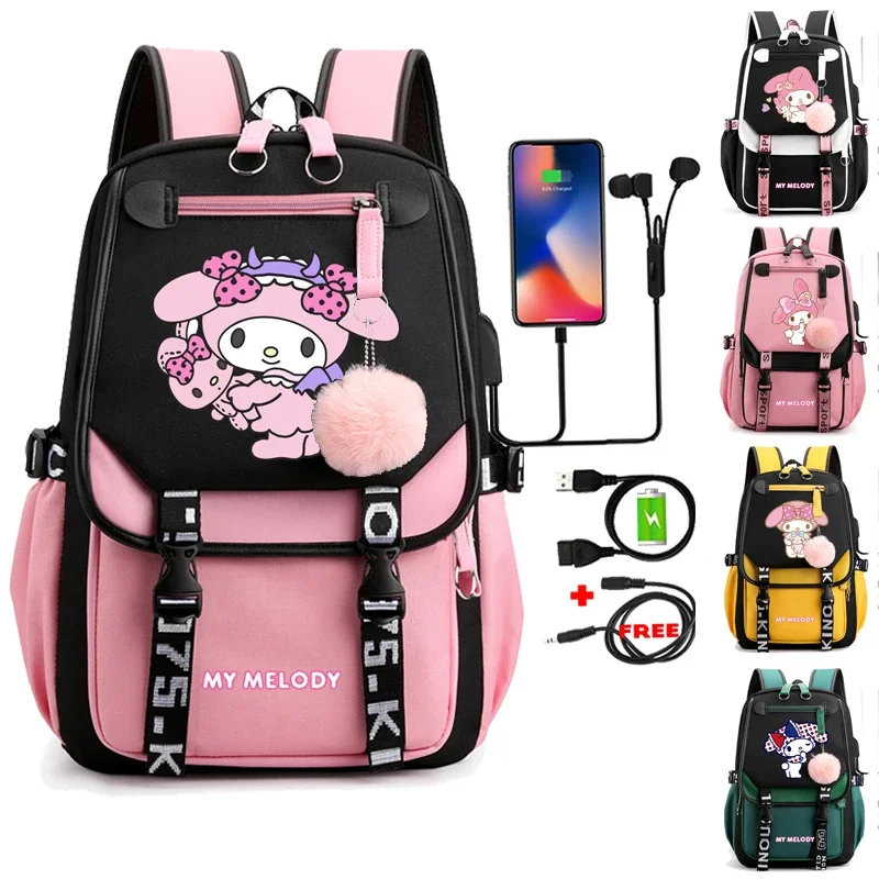 Sanrio My Melody Backpacks for Women School Bags Teenager Canvas Laptop Girls Kawaii Rucksack Student Back To School Backpack